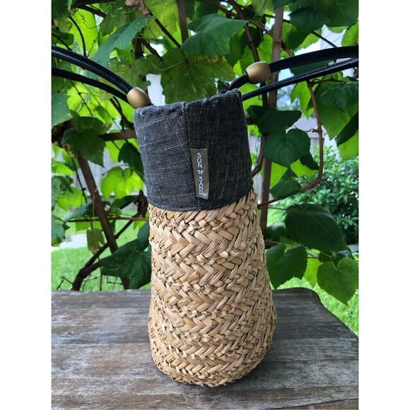 Sun And Sand Beaded Woven Purse Tote Bag Boho Beach Summer - Picture 3 of 12